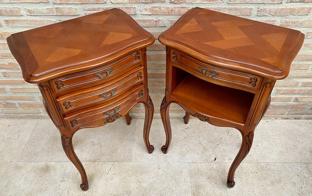 Louis XVI Style Nightstands with Drawers and Cabriole Legs, 1960s, Set of 2-NOU-1807260