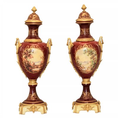 Louis XVI Style Porcelain Floor Vases with Gilt Bronze, France, 1920s, Set of 2-WMV-1801583