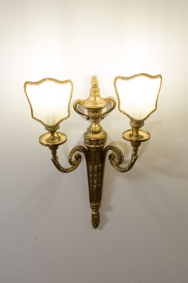 Louis XVI Style Wall Lamps with Parchment Lampshades, 1940s, Set of 2-QES-1811400