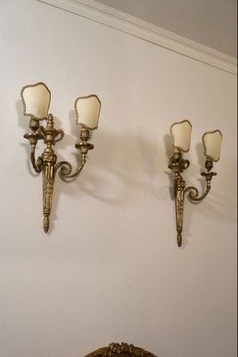 Louis XVI Style Wall Lamps with Parchment Lampshades, 1940s, Set of 2-QES-1811400