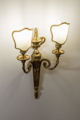 Louis XVI Style Wall Lamps with Parchment Lampshades, 1940s, Set of 2-QES-1811400