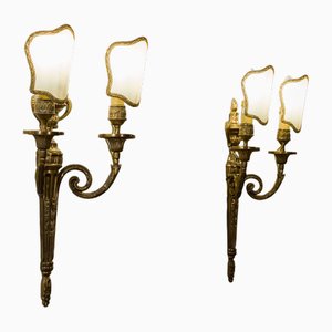 Louis XVI Style Wall Lamps with Parchment Lampshades, 1940s, Set of 2-QES-1811400