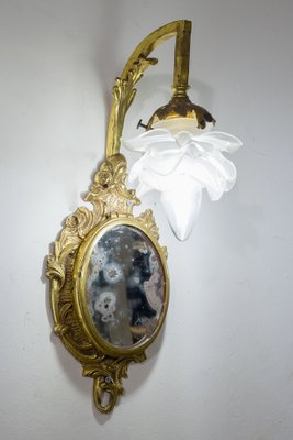 Louis XVI Style Wall Lights in Brass with Mirror & Opal Glass Lampshades, 1920s, Set of 2-QES-1378158