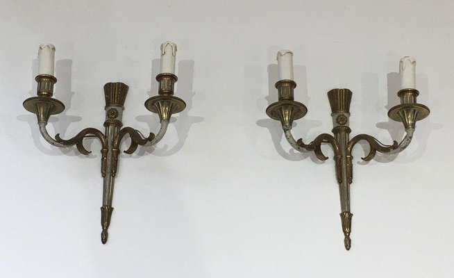 Louis XVI Style Wall Lights in Bronze, Set of 2-BA-1365535