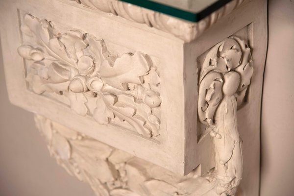 Louis Xvi Style White Plaster Friezes Console Table with Glass Top, 1930s-XDW-1759755