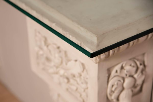 Louis Xvi Style White Plaster Friezes Console Table with Glass Top, 1930s-XDW-1759755