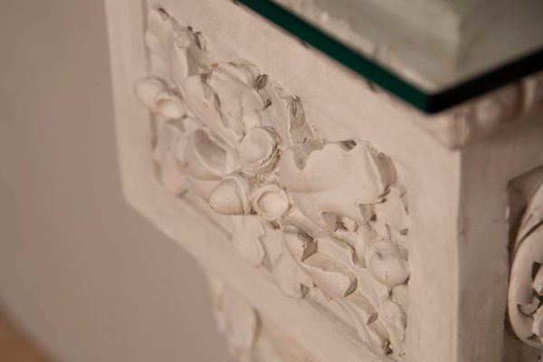 Louis Xvi Style White Plaster Friezes Console Table with Glass Top, 1930s-XDW-1759755