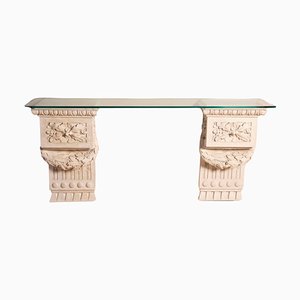 Louis Xvi Style White Plaster Friezes Console Table with Glass Top, 1930s-XDW-1759755