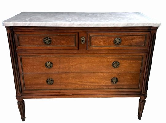 Louis Xvi Style Wooden Chest of Drawers with Four Drawers and Shaped Marble Top, 1910-QRS-2019805