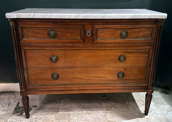 Louis Xvi Style Wooden Chest of Drawers with Four Drawers and Shaped Marble Top, 1910-QRS-2019805