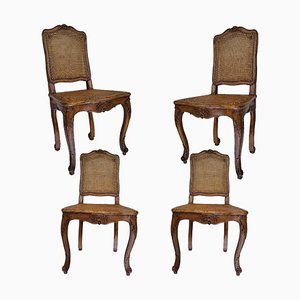 Louis XVI Walnut Dining Chairs with Grille Backs, Set of 4-TCS-1779588