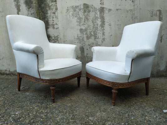 Louis XVI White Skai Armchairs, 1890s, Set of 2-EAD-1724017