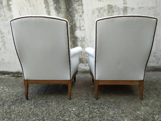 Louis XVI White Skai Armchairs, 1890s, Set of 2-EAD-1724017