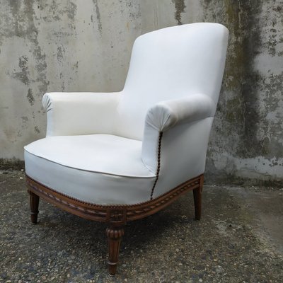 Louis XVI White Skai Armchairs, 1890s, Set of 2-EAD-1724017