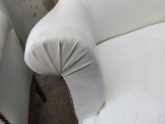 Louis XVI White Skai Armchairs, 1890s, Set of 2-EAD-1724017