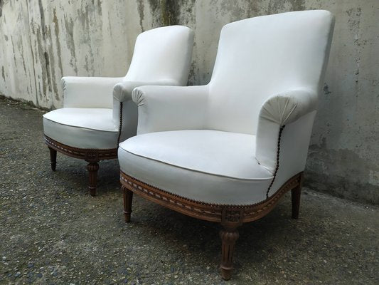 Louis XVI White Skai Armchairs, 1890s, Set of 2-EAD-1724017