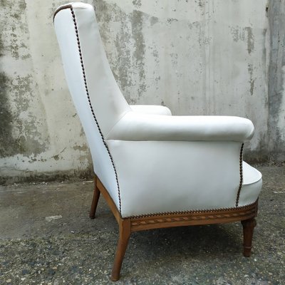 Louis XVI White Skai Armchairs, 1890s, Set of 2-EAD-1724017