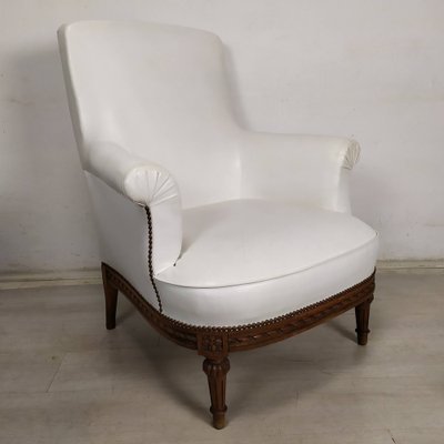 Louis XVI White Skai Armchairs, 1890s, Set of 2-EAD-1724017