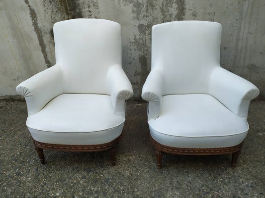 Louis XVI White Skai Armchairs, 1890s, Set of 2-EAD-1724017