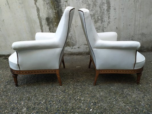 Louis XVI White Skai Armchairs, 1890s, Set of 2-EAD-1724017