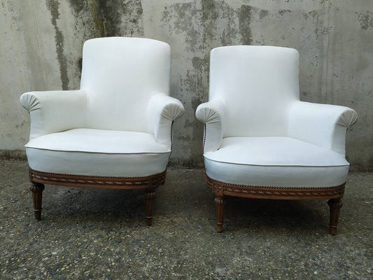 Louis XVI White Skai Armchairs, 1890s, Set of 2-EAD-1724017