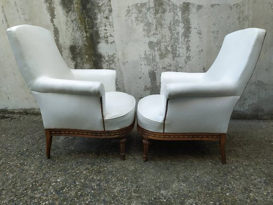 Louis XVI White Skai Armchairs, 1890s, Set of 2-EAD-1724017