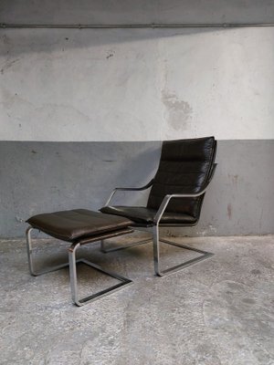 Lounge Chair and Footrest in Dark Brown Leather and Chrome by Rudolph Glatzl for Walter Knoll, Germany, 1970s, Set of 2-AIF-1782186