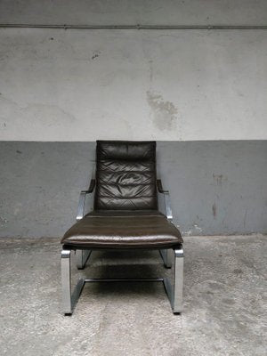 Lounge Chair and Footrest in Dark Brown Leather and Chrome by Rudolph Glatzl for Walter Knoll, Germany, 1970s, Set of 2-AIF-1782186