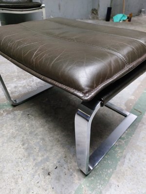 Lounge Chair and Footrest in Dark Brown Leather and Chrome by Rudolph Glatzl for Walter Knoll, Germany, 1970s, Set of 2-AIF-1782186