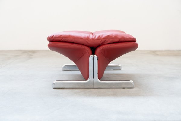 Lounge Chair and Footrest in Red Leather by Vitelli e Ammannati for Brunati, 1970s-1980s, Set of 2-KNM-1756785