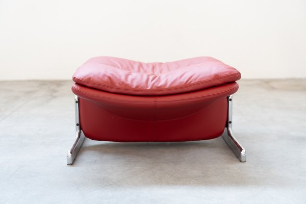 Lounge Chair and Footrest in Red Leather by Vitelli e Ammannati for Brunati, 1970s-1980s, Set of 2-KNM-1756785