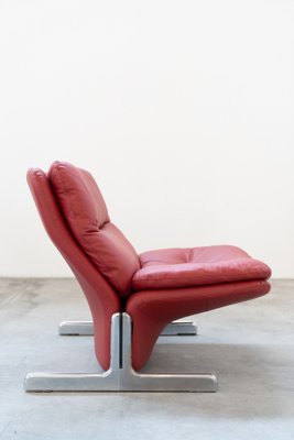 Lounge Chair and Footrest in Red Leather by Vitelli e Ammannati for Brunati, 1970s-1980s, Set of 2-KNM-1756785