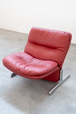 Lounge Chair and Footrest in Red Leather by Vitelli e Ammannati for Brunati, 1970s-1980s, Set of 2-KNM-1756785