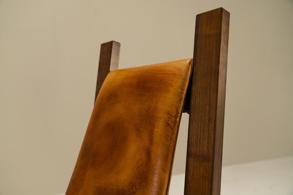 Lounge Chair in Elm and Leather in the syle of Pierre Chapo, France, 1970s-UQV-1719968