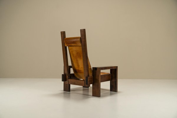 Lounge Chair in Elm and Leather in the syle of Pierre Chapo, France, 1970s-UQV-1719968