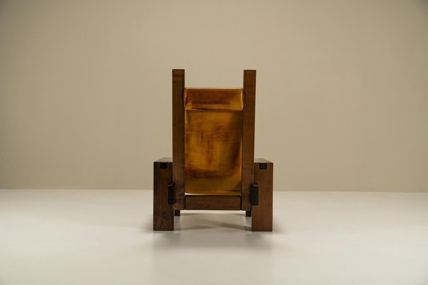 Lounge Chair in Elm and Leather in the syle of Pierre Chapo, France, 1970s-UQV-1719968