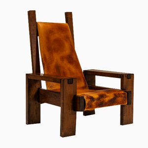 Lounge Chair in Elm and Leather in the syle of Pierre Chapo, France, 1970s-UQV-1719968