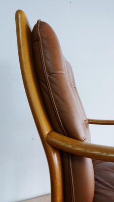 Lounge Chair in Oak and Cognac Leather by Helmut Lübke, 1970s-KK-1235932