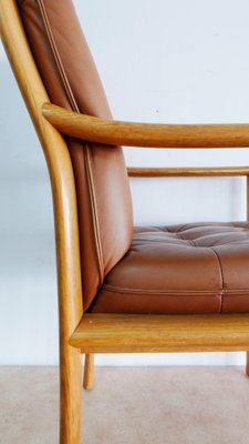 Lounge Chair in Oak and Cognac Leather by Helmut Lübke, 1970s-KK-1235932