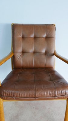 Lounge Chair in Oak and Cognac Leather by Helmut Lübke, 1970s-KK-1235932