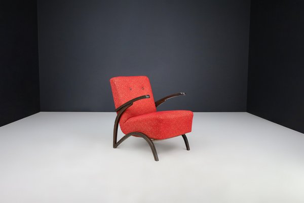 Lounge Chair in Original Red Upholstery from Jindrich Halabala, Czech Republic, 1930s-TRW-1744452