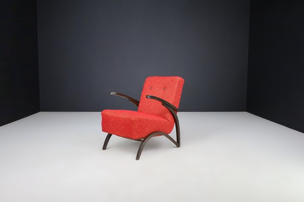 Lounge Chair in Original Red Upholstery from Jindrich Halabala, Czech Republic, 1930s-TRW-1744452