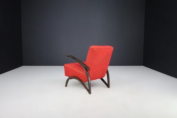 Lounge Chair in Original Red Upholstery from Jindrich Halabala, Czech Republic, 1930s-TRW-1744452