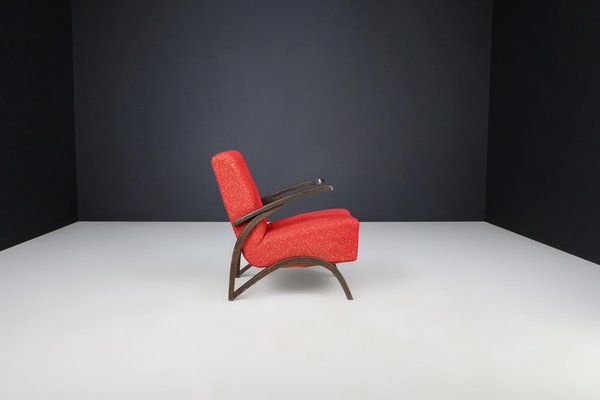 Lounge Chair in Original Red Upholstery from Jindrich Halabala, Czech Republic, 1930s-TRW-1744452