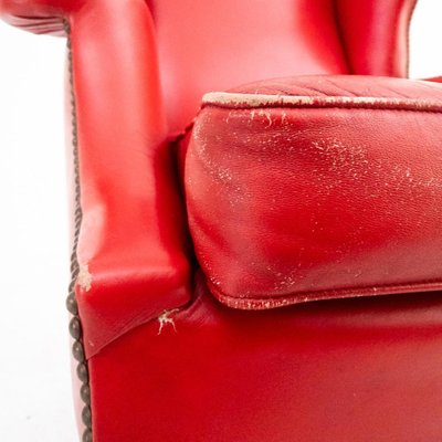 Lounge Chair in Red Leather, 1950s-UPW-1446295