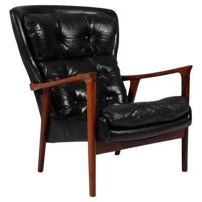 Lounge Chair in Rosewood and Black Leather by Inge Andersson for Brdr. Andersson, 1960s-HJB-2016819