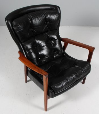 Lounge Chair in Rosewood and Black Leather by Inge Andersson for Brdr. Andersson, 1960s-HJB-2016819