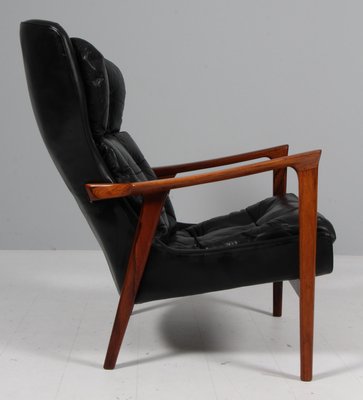 Lounge Chair in Rosewood and Black Leather by Inge Andersson for Brdr. Andersson, 1960s-HJB-2016819