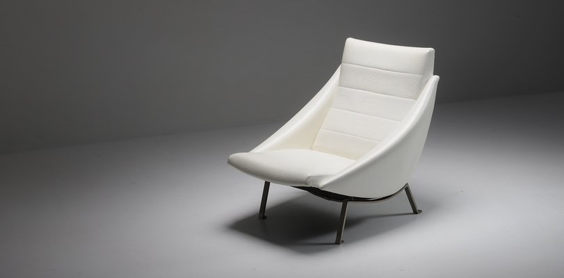 Lounge Chair in White Vinyl, 1950s-CF-1233619