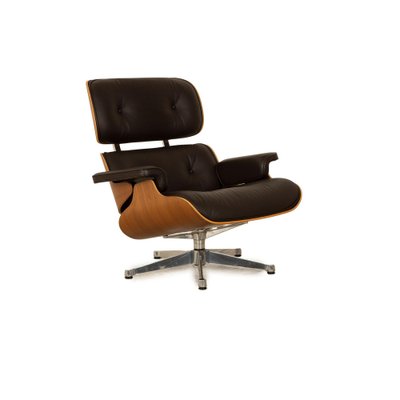 Lounge Chair Leather Armchair in Brown with Stool by Charles & Ray Eames for Vitra-RQW-2036327